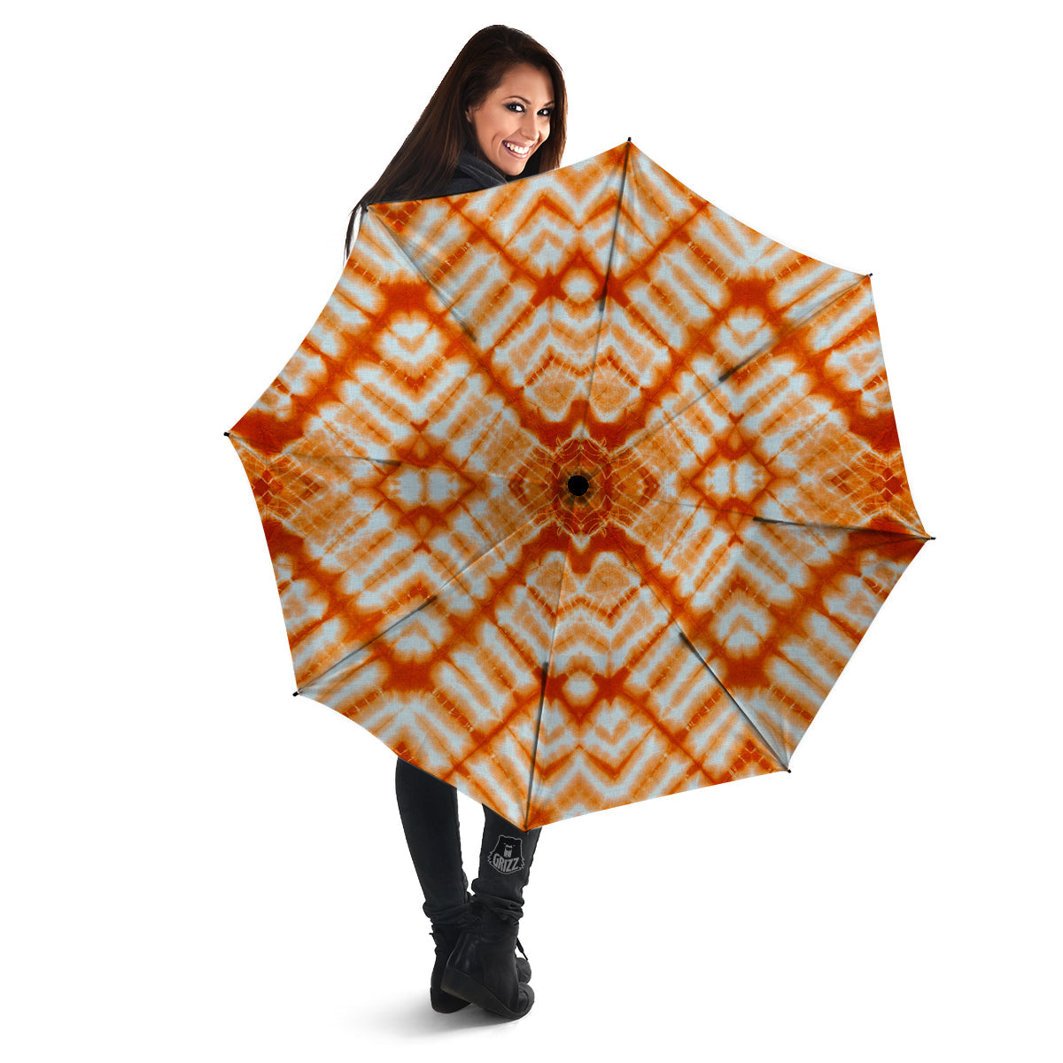 Tie Dye Zigzag Orange Watercolor Print Umbrella-grizzshop