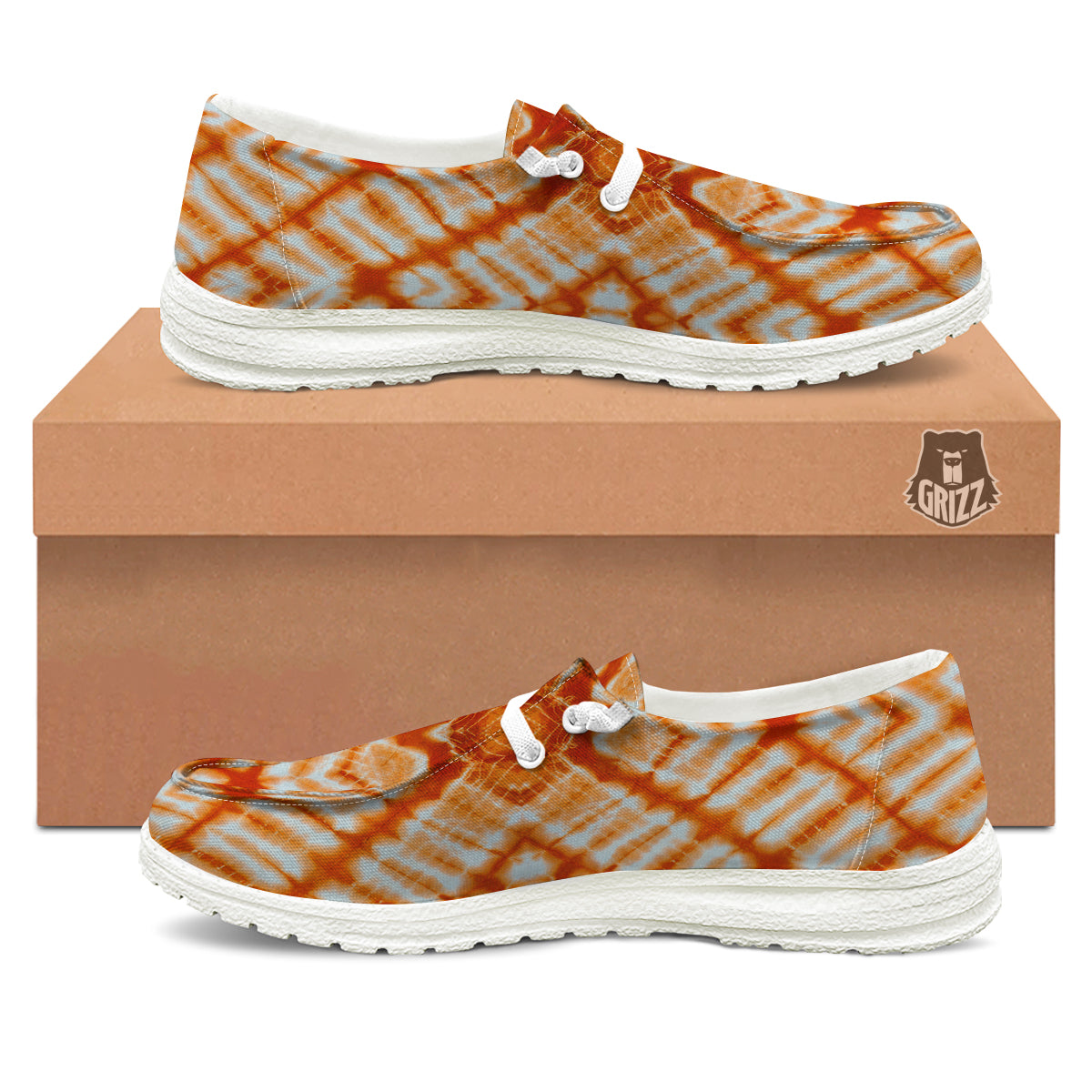 Tie Dye Zigzag Orange Watercolor Print White Loafers-grizzshop