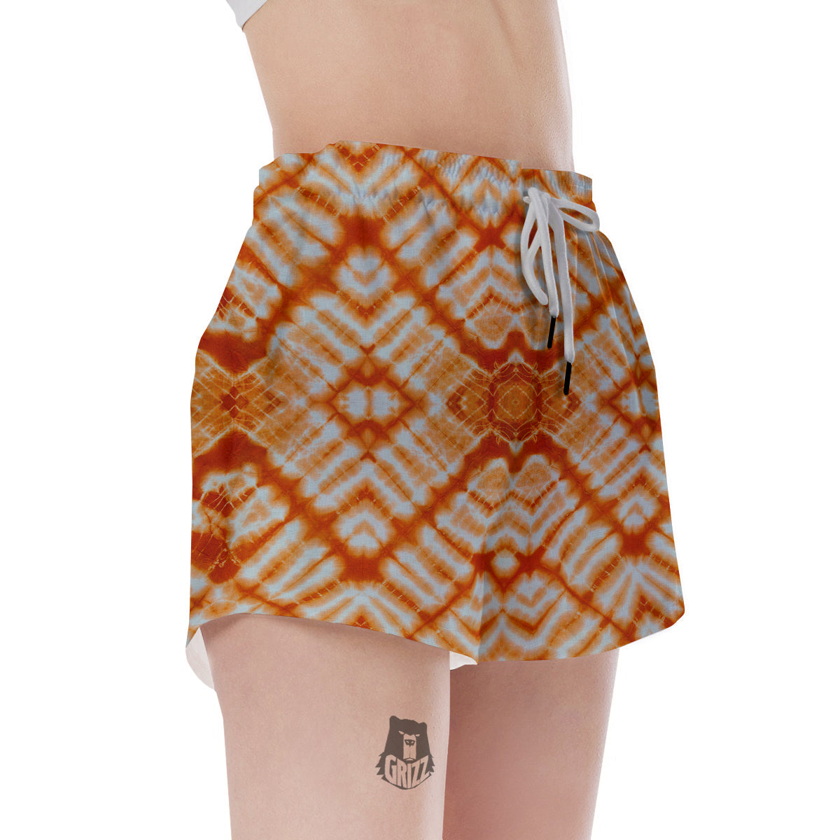 Tie Dye Zigzag Orange Watercolor Print Women's Shorts-grizzshop