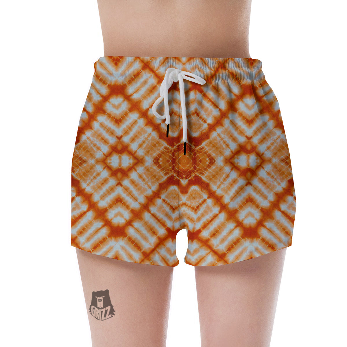 Tie Dye Zigzag Orange Watercolor Print Women's Shorts-grizzshop