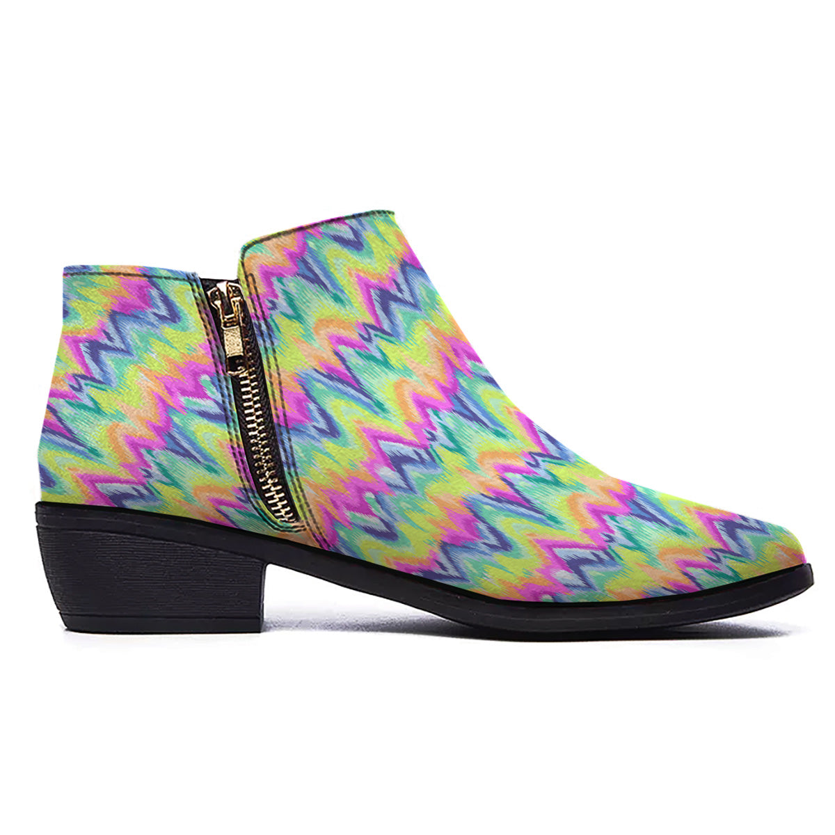 Tie Dye Zigzag Rainbow Print Pattern Ankle Boots-grizzshop