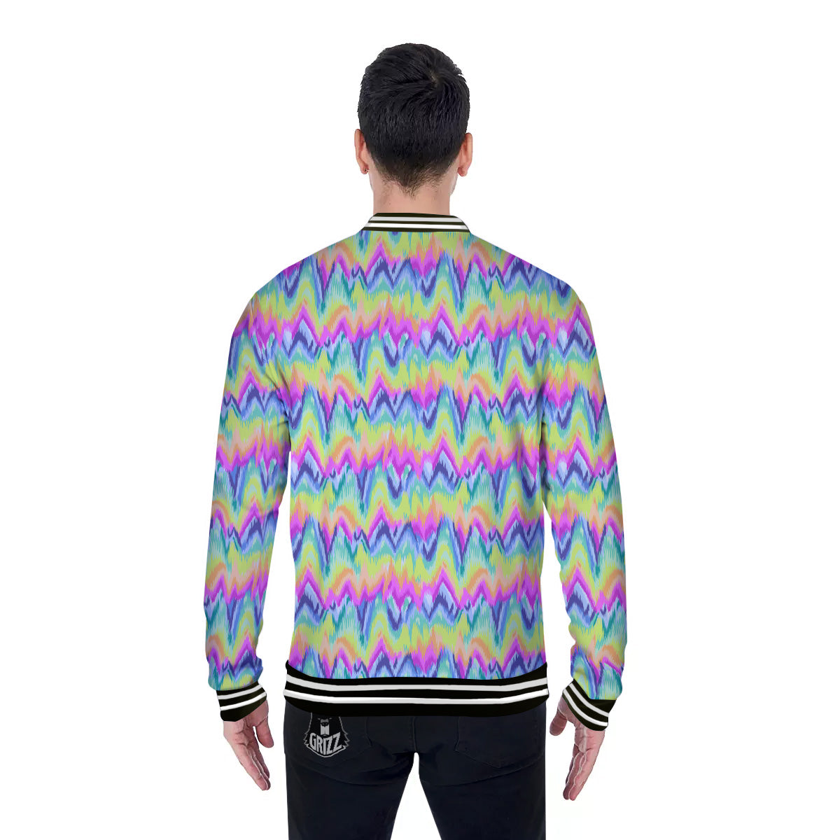 Tie Dye Zigzag Rainbow Print Pattern Baseball Jacket-grizzshop