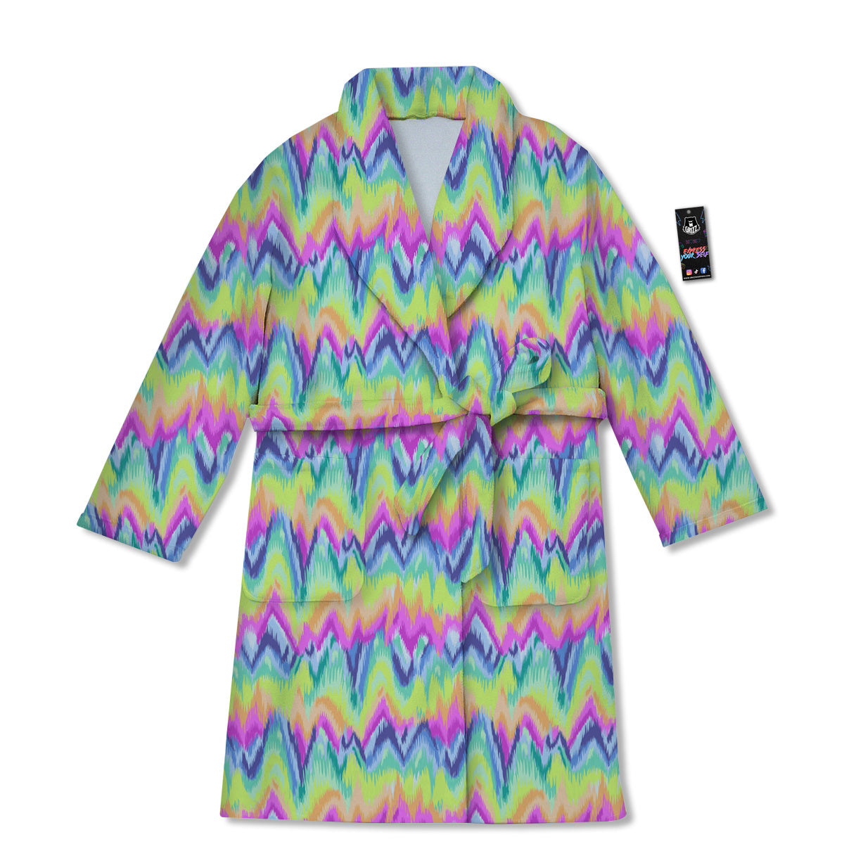 Tie Dye Zigzag Rainbow Print Pattern Bathrobe-grizzshop