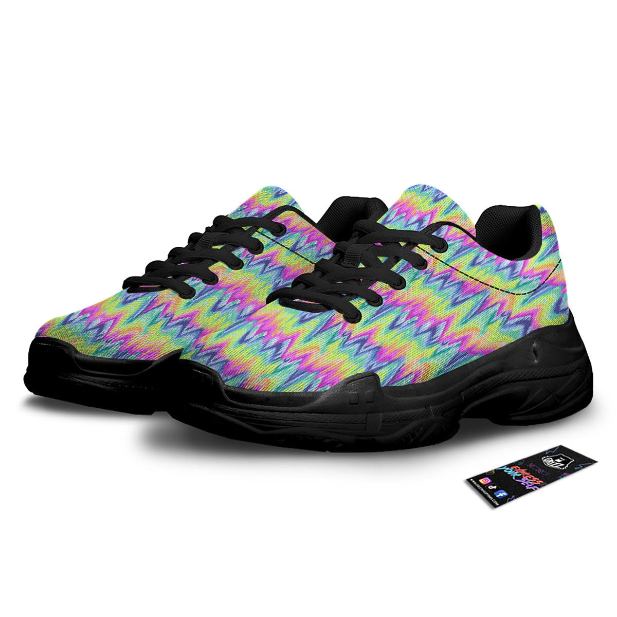 Tie Dye Zigzag Rainbow Print Pattern Black Chunky Shoes-grizzshop
