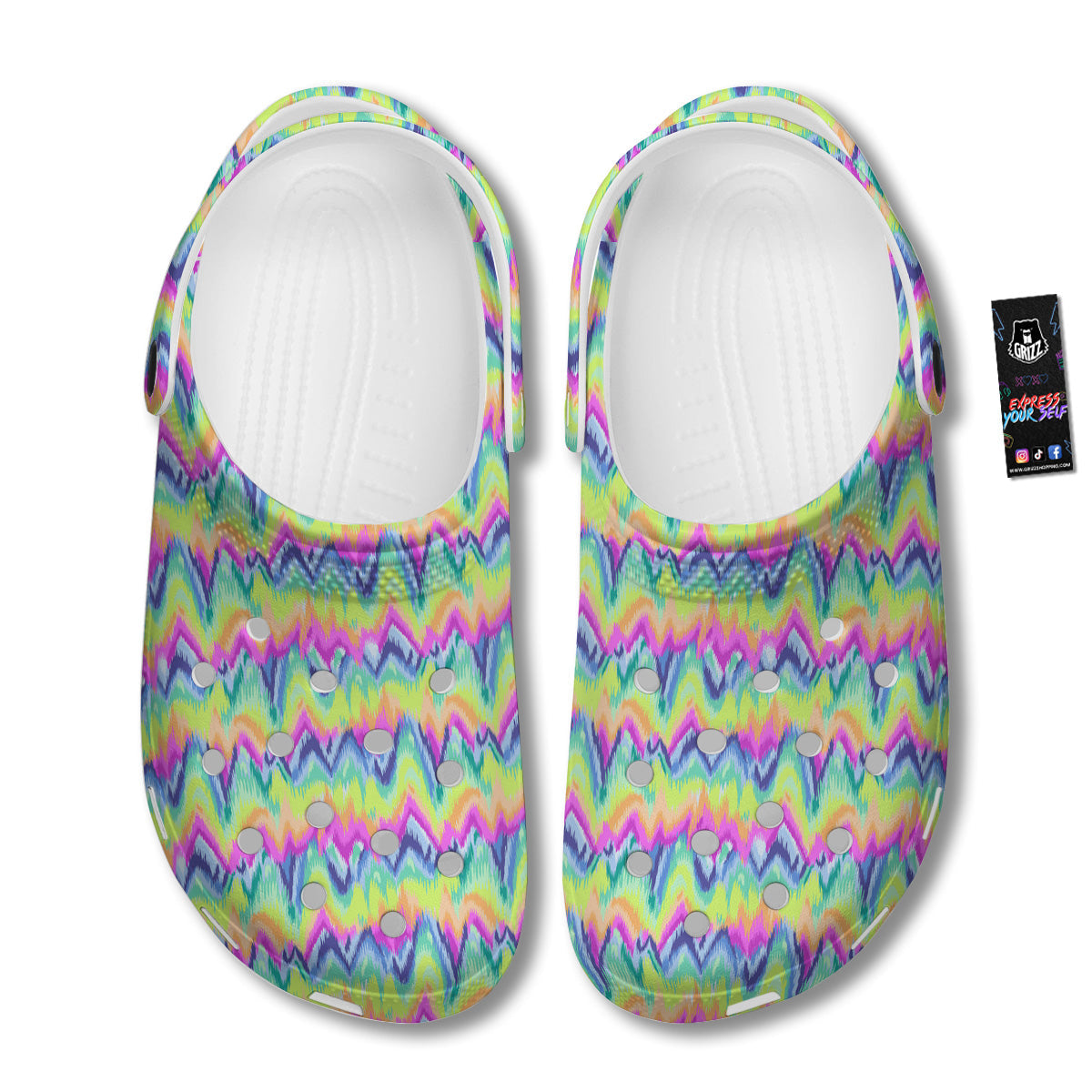 Tie Dye Zigzag Rainbow Print Pattern Clog-grizzshop