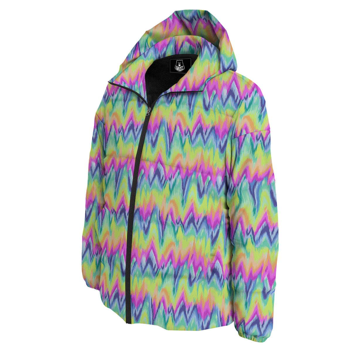Tie Dye Zigzag Rainbow Print Pattern Down Jacket-grizzshop
