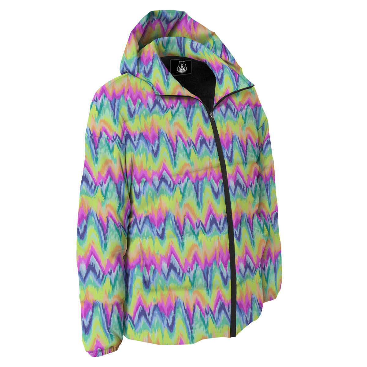 Tie Dye Zigzag Rainbow Print Pattern Down Jacket-grizzshop