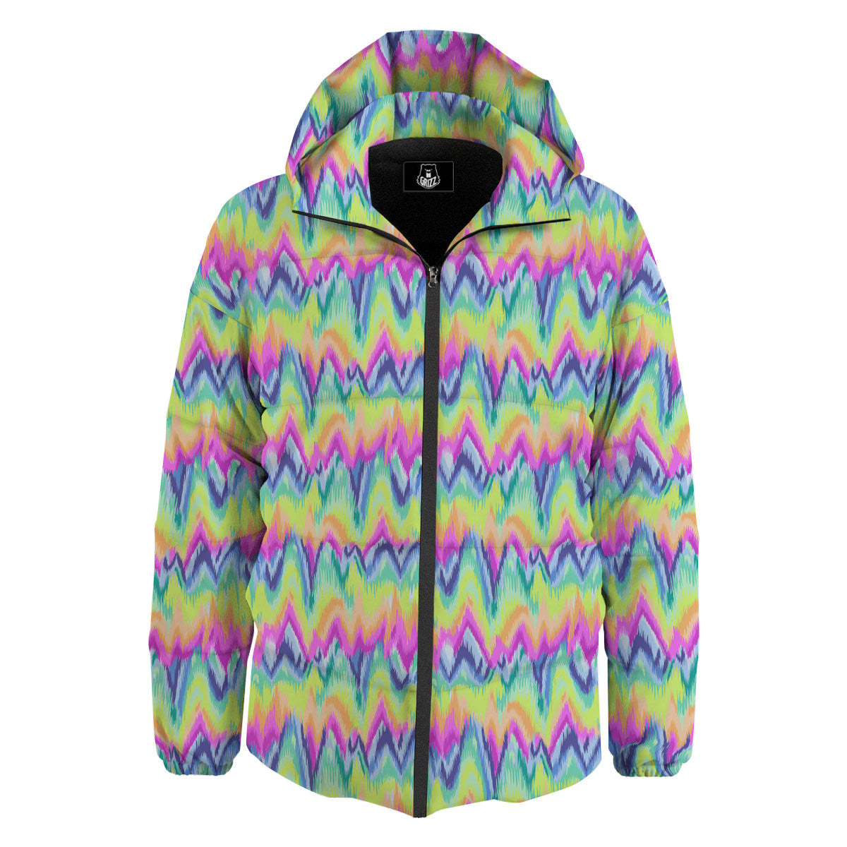 Tie Dye Zigzag Rainbow Print Pattern Down Jacket-grizzshop