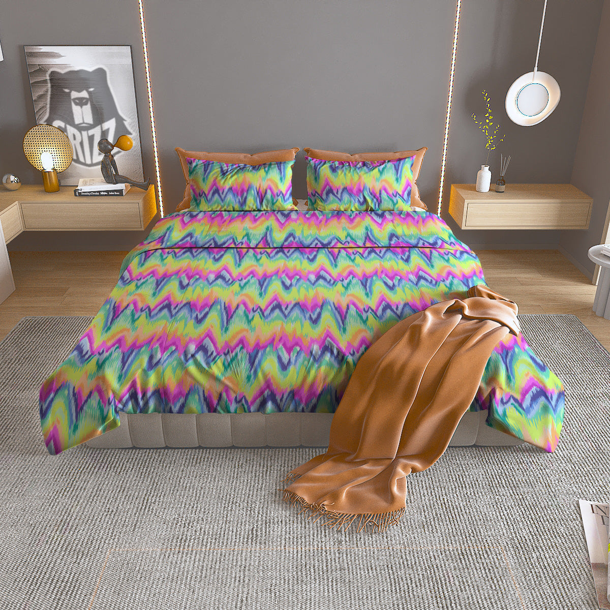 Tie Dye Zigzag Rainbow Print Pattern Duvet Cover Bedding Set