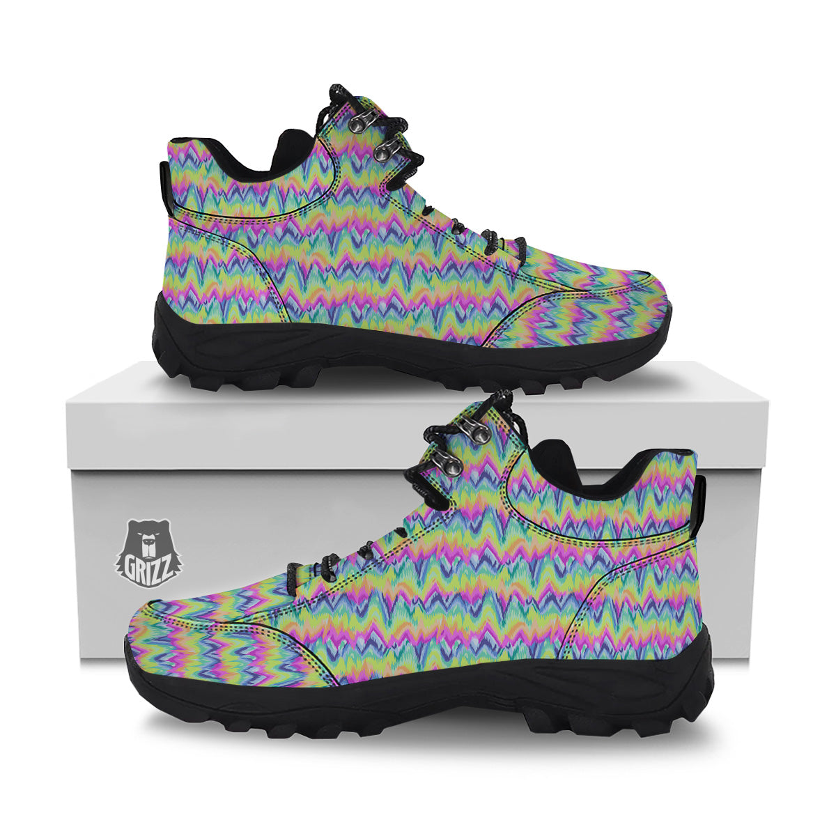 Tie Dye Zigzag Rainbow Print Pattern Hiking Shoes-grizzshop
