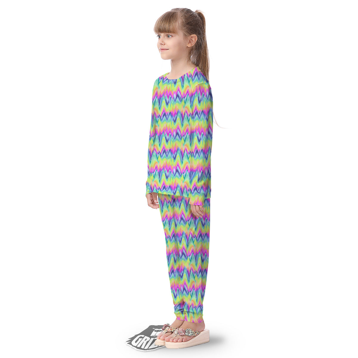Tie Dye Zigzag Rainbow Print Pattern Kid's Pajamas-grizzshop