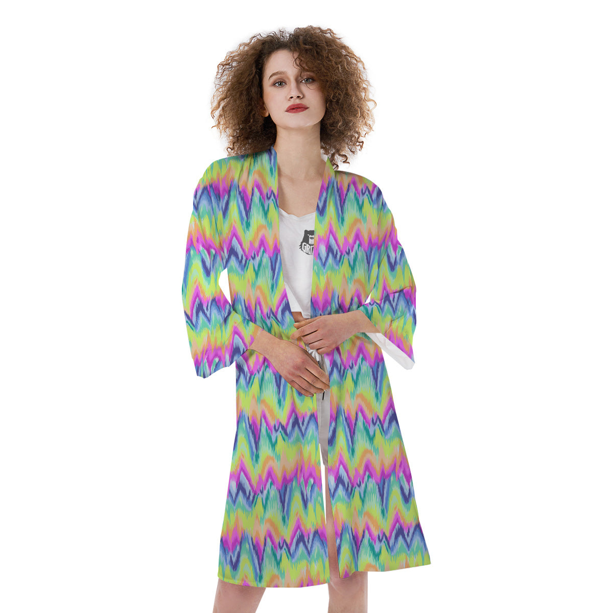 Tie Dye Zigzag Rainbow Print Pattern Kimono-grizzshop