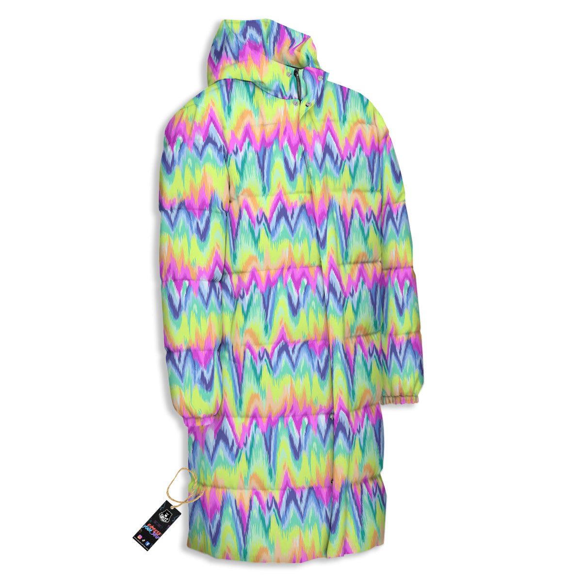 Tie Dye Zigzag Rainbow Print Pattern Long Down Jacket-grizzshop