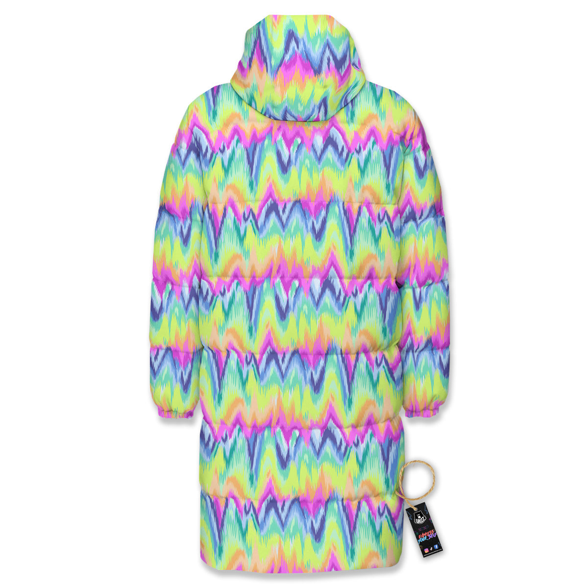 Tie Dye Zigzag Rainbow Print Pattern Long Down Jacket-grizzshop