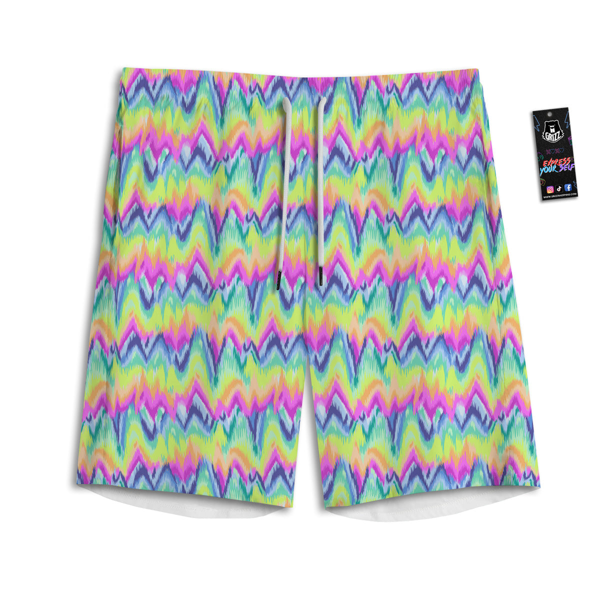 Tie Dye Zigzag Rainbow Print Pattern Men's Athletic Shorts