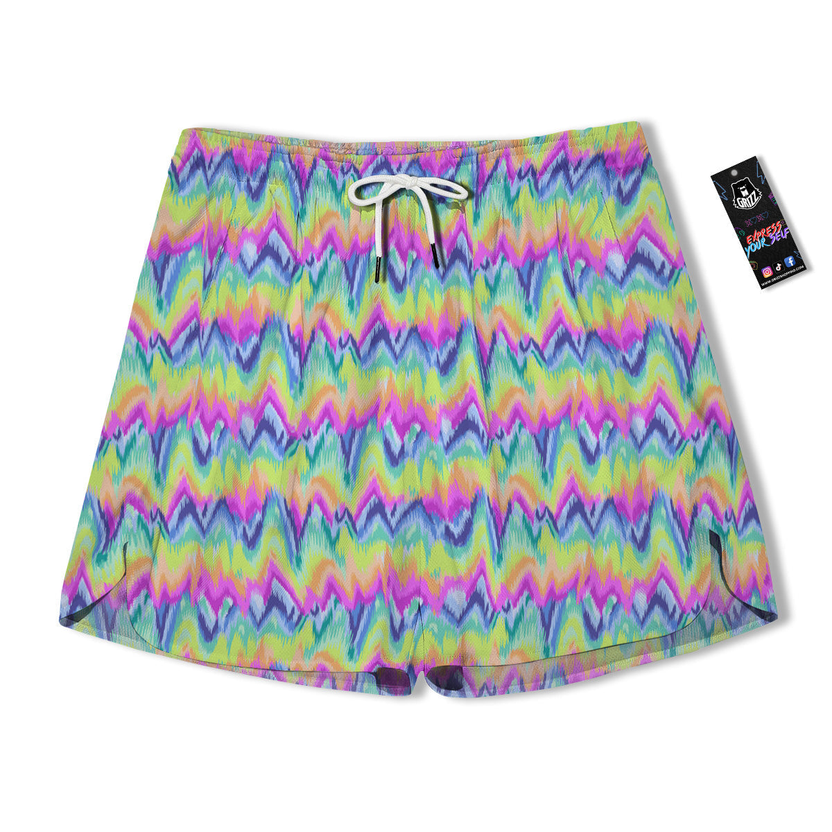 Tie Dye Zigzag Rainbow Print Pattern Men's Running Shorts-grizzshop