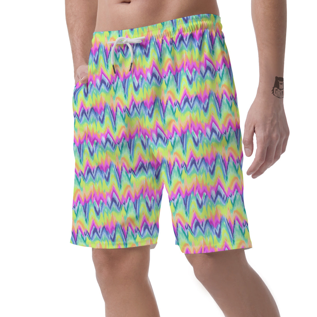 Tie Dye Zigzag Rainbow Print Pattern Men's Shorts-grizzshop