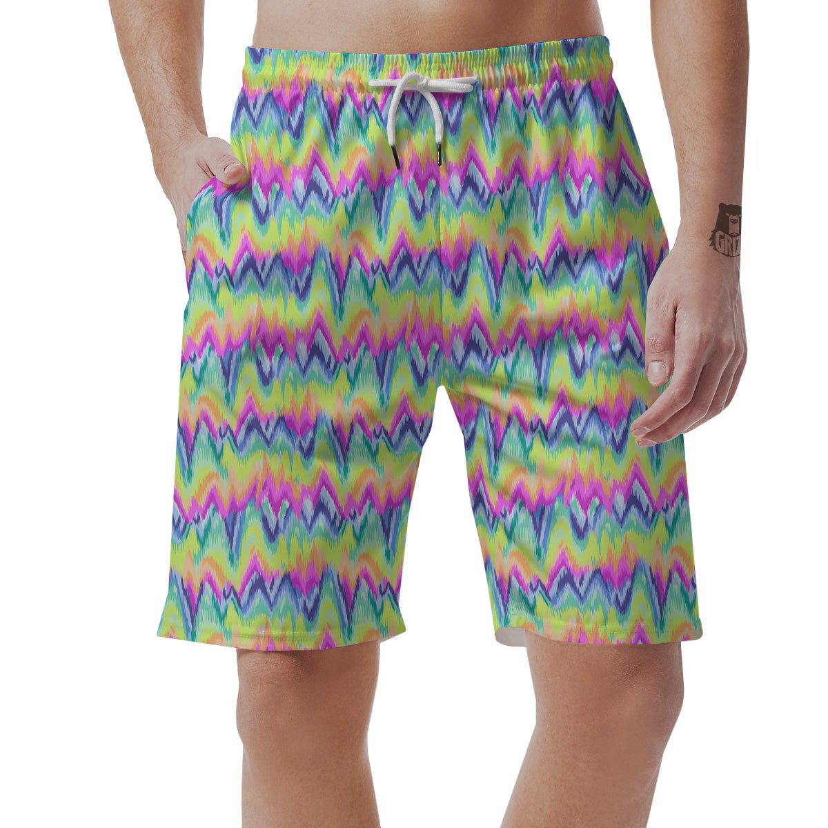 Tie Dye Zigzag Rainbow Print Pattern Men's Shorts-grizzshop