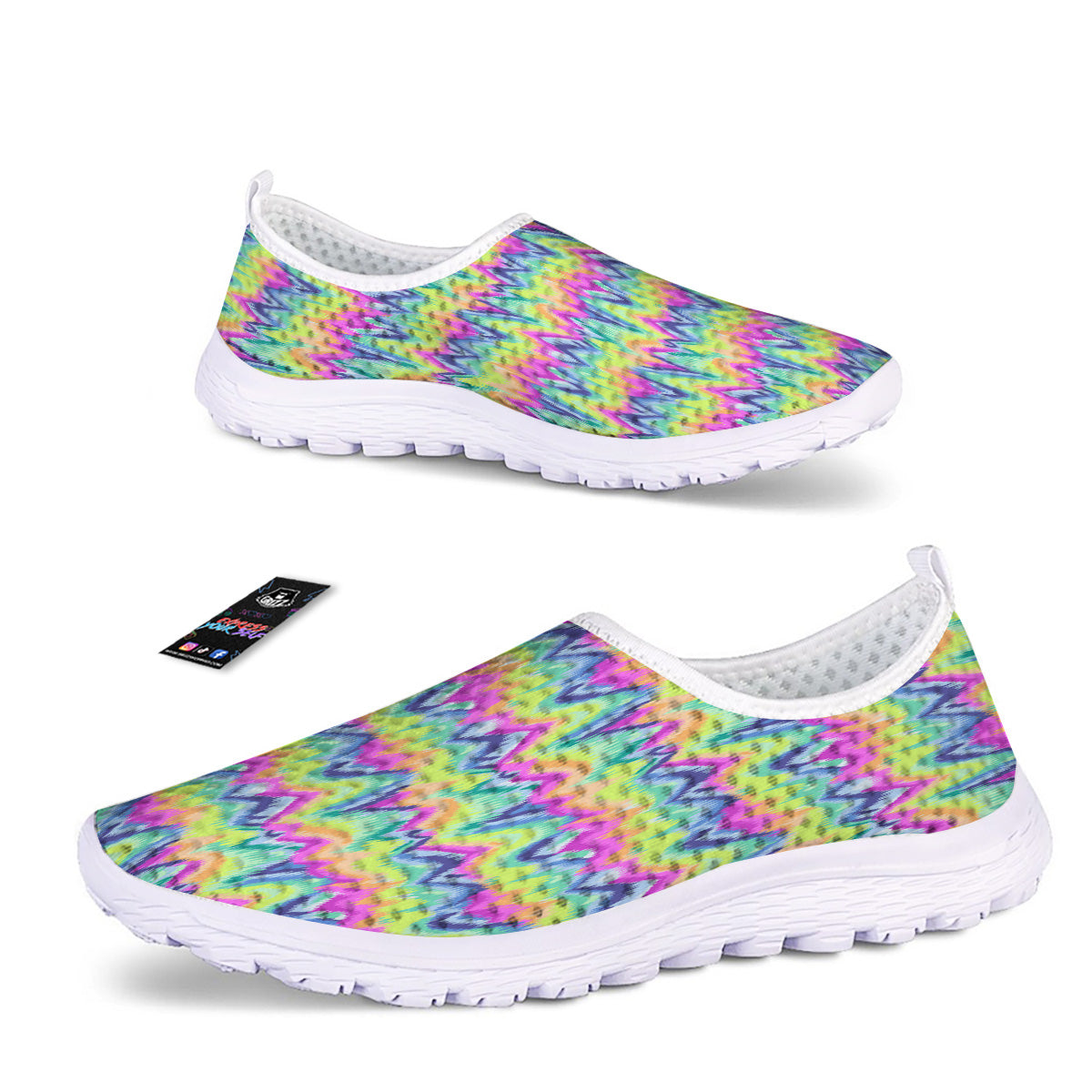 Tie Dye Zigzag Rainbow Print Pattern Nurse Shoes-grizzshop
