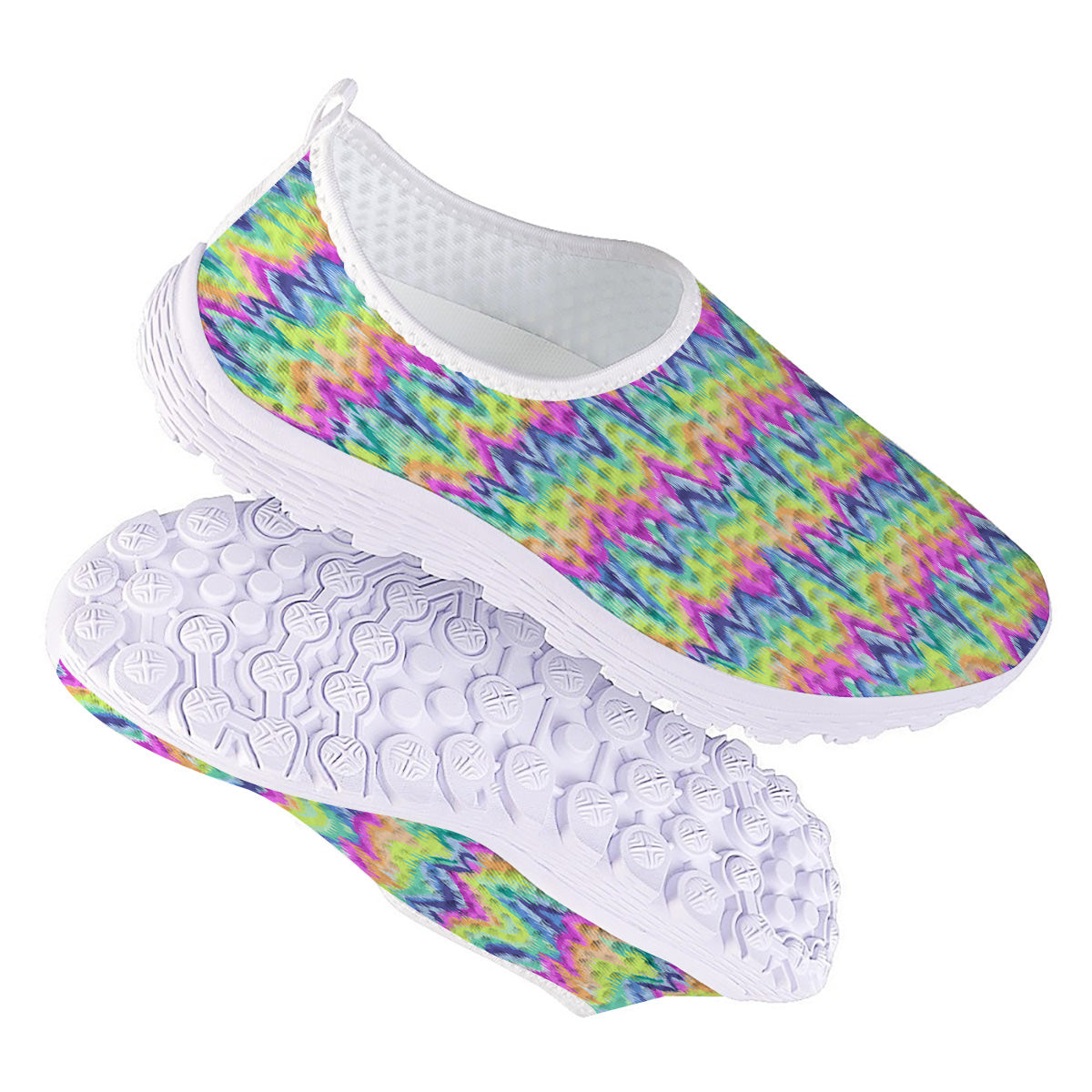 Tie Dye Zigzag Rainbow Print Pattern Nurse Shoes-grizzshop