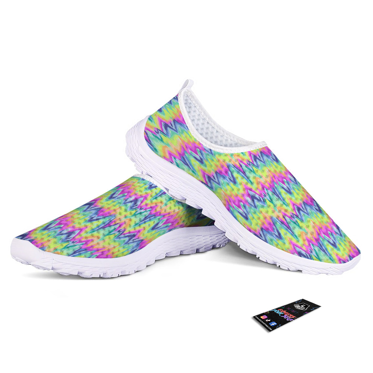 Tie Dye Zigzag Rainbow Print Pattern Nurse Shoes-grizzshop