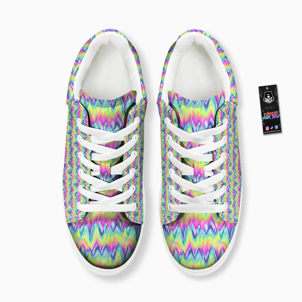 Tie Dye Zigzag Rainbow Print Pattern Platform Shoes-grizzshop