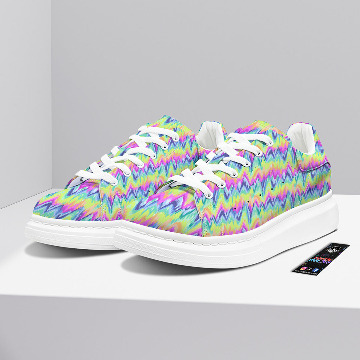 Tie Dye Zigzag Rainbow Print Pattern Platform Shoes-grizzshop