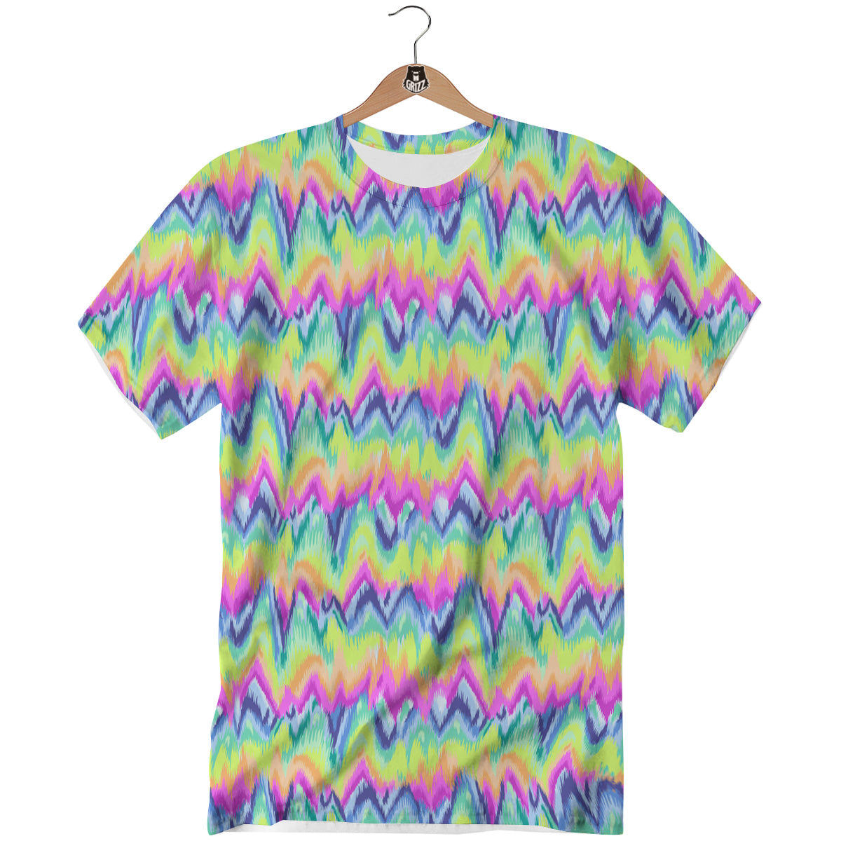 Tie Dye Zigzag Rainbow Print Pattern T-Shirt-grizzshop