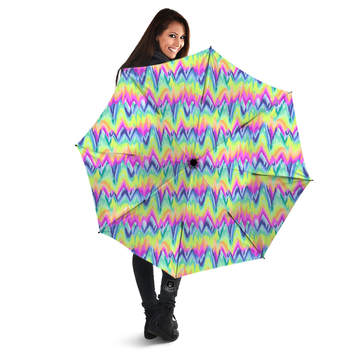 Tie Dye Zigzag Rainbow Print Pattern Umbrella-grizzshop