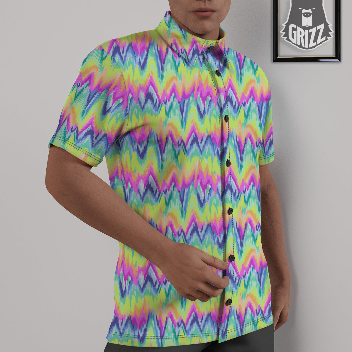 Tie Dye Zigzag Rainbow Print Pattern Untucked Shirts-grizzshop