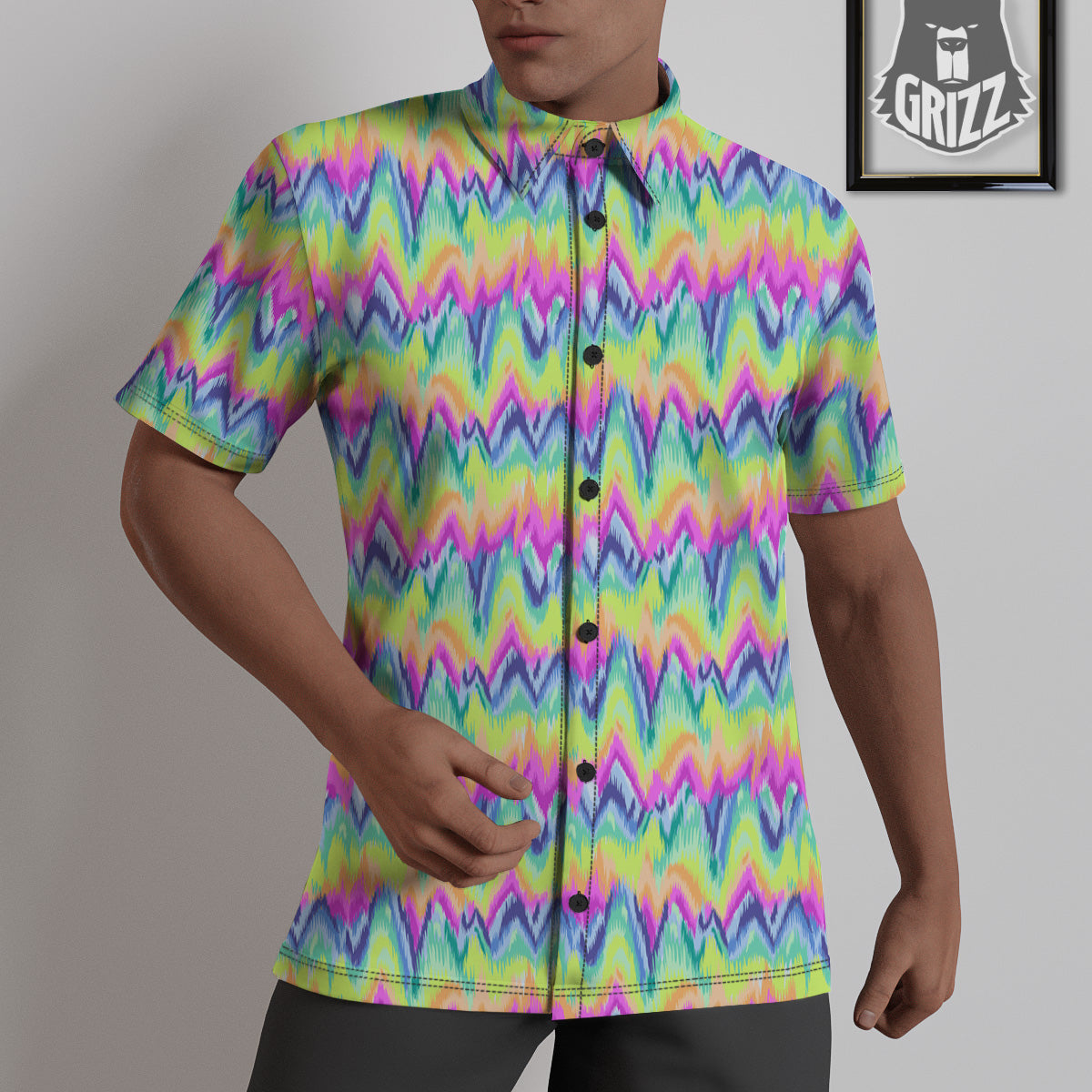 Tie Dye Zigzag Rainbow Print Pattern Untucked Shirts-grizzshop