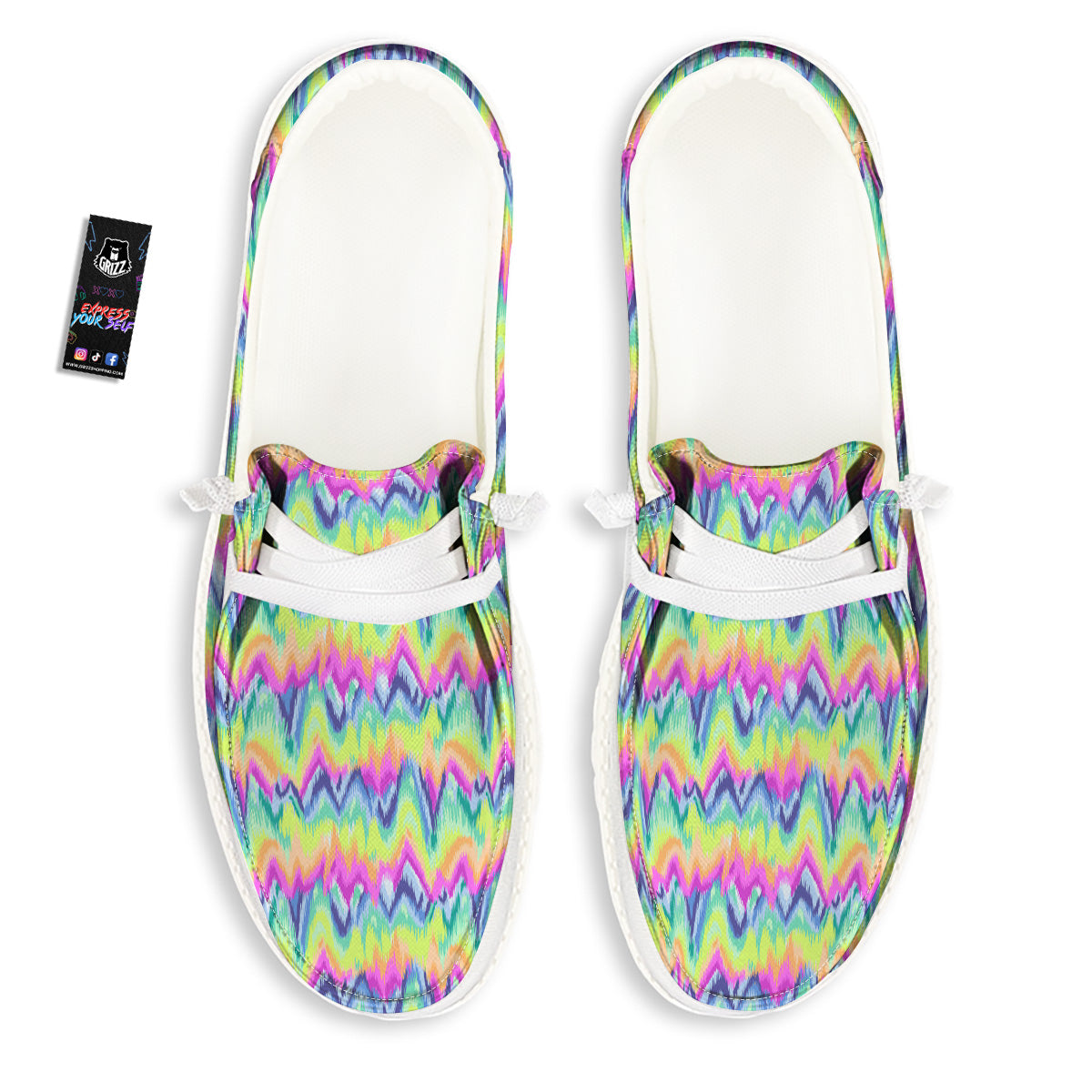 Tie Dye Zigzag Rainbow Print Pattern White Loafers-grizzshop