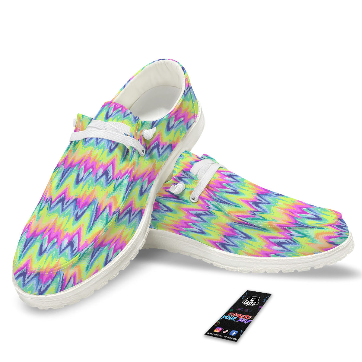 Tie Dye Zigzag Rainbow Print Pattern White Loafers-grizzshop