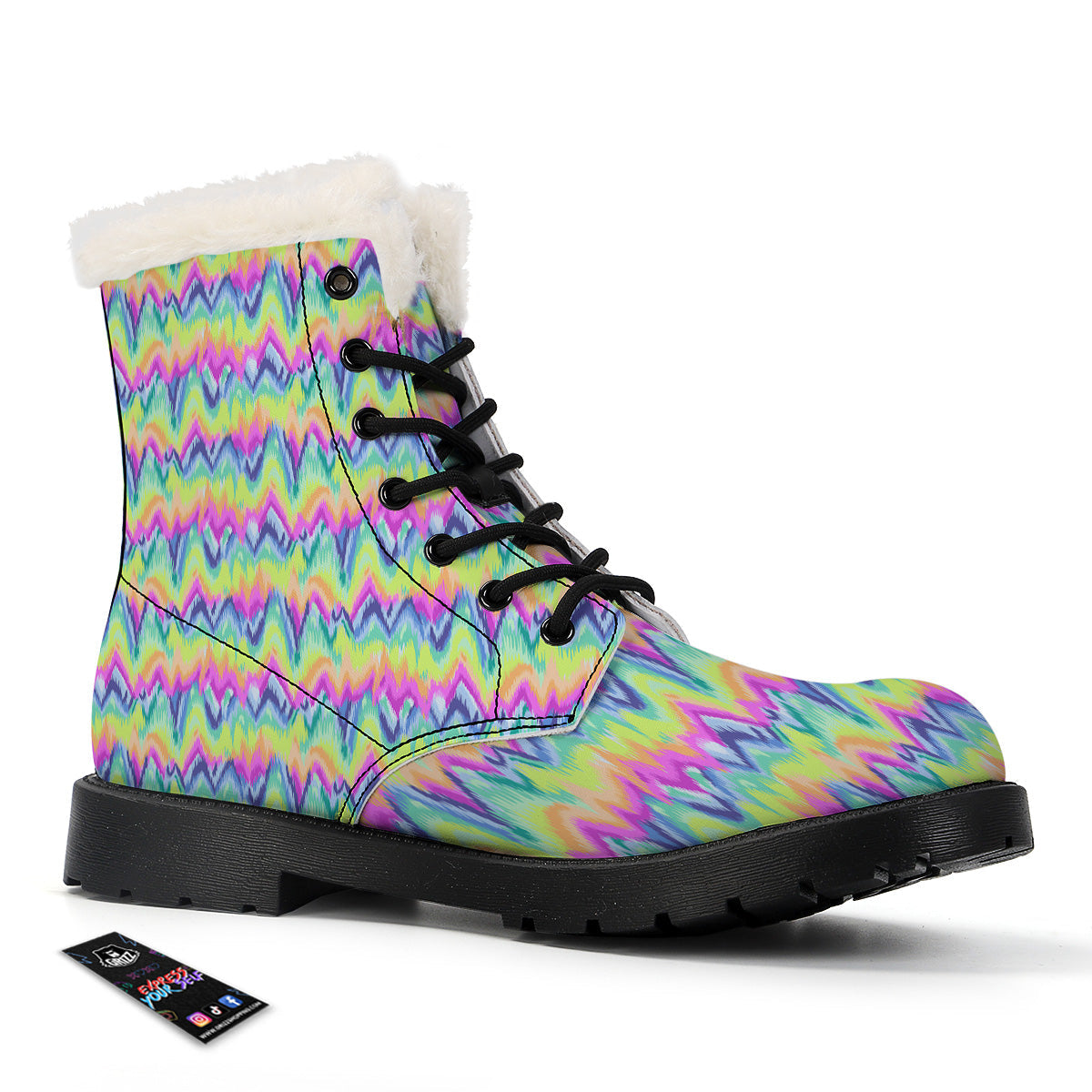 Tie Dye Zigzag Rainbow Print Pattern Winter Boots-grizzshop
