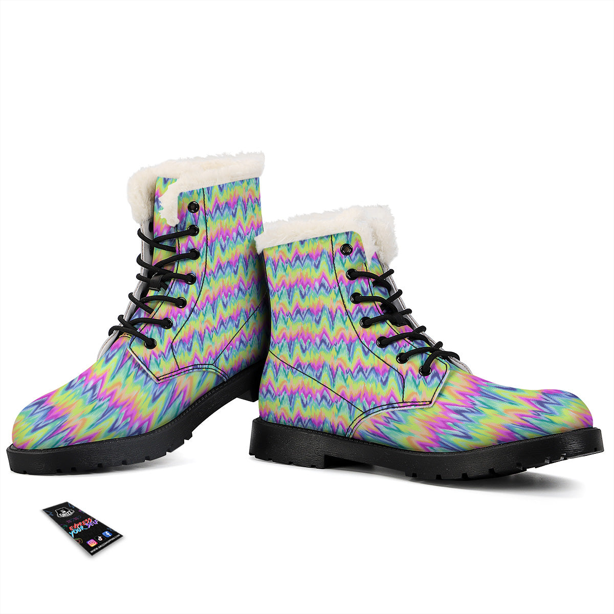 Tie Dye Zigzag Rainbow Print Pattern Winter Boots-grizzshop