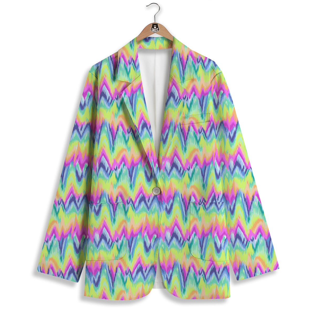 Tie Dye Zigzag Rainbow Print Pattern Women's Blazer-grizzshop