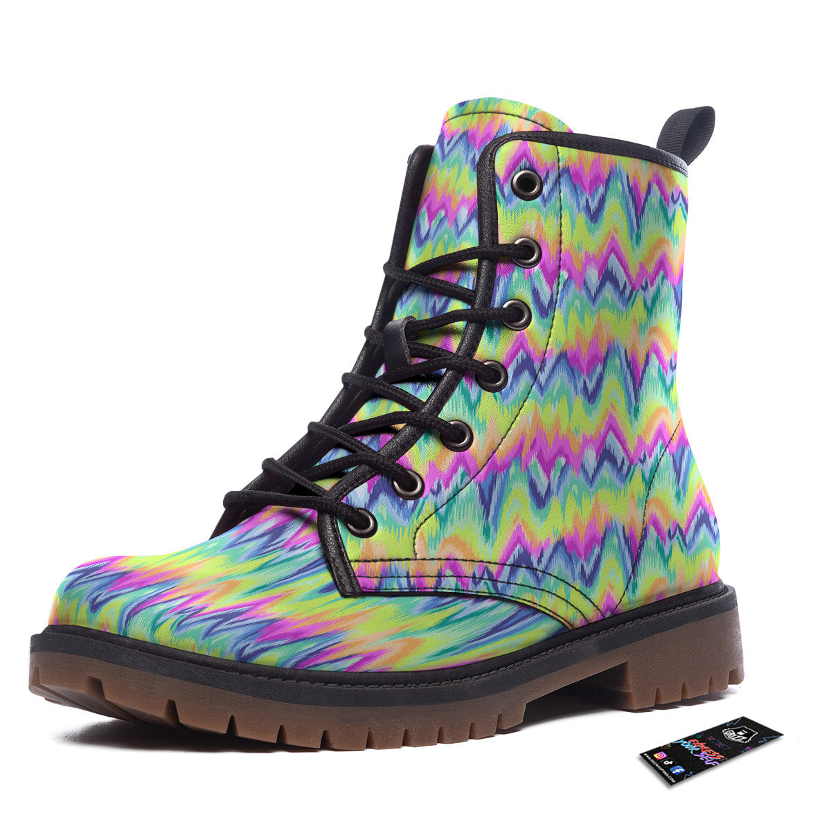 Tie Dye Zigzag Rainbow Print Pattern Work Boots-grizzshop