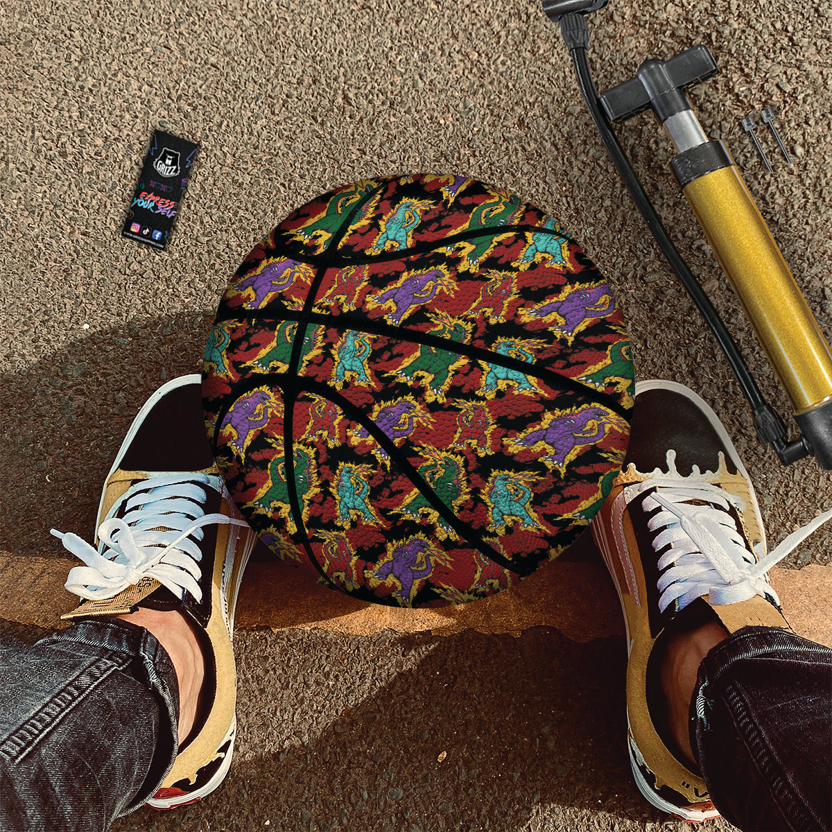 Tie Dye And Godzilla Print Pattern Basketball