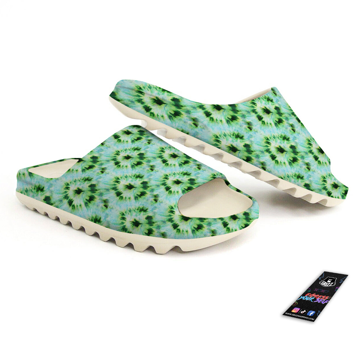 Tie Dye Black Green Watercolor Print Sandals-grizzshop