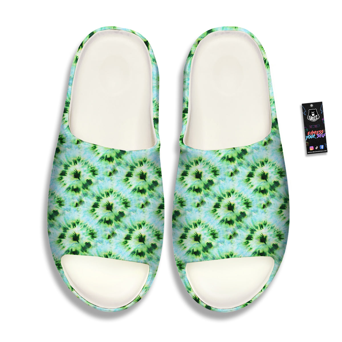 Tie Dye Black Green Watercolor Print Sandals-grizzshop