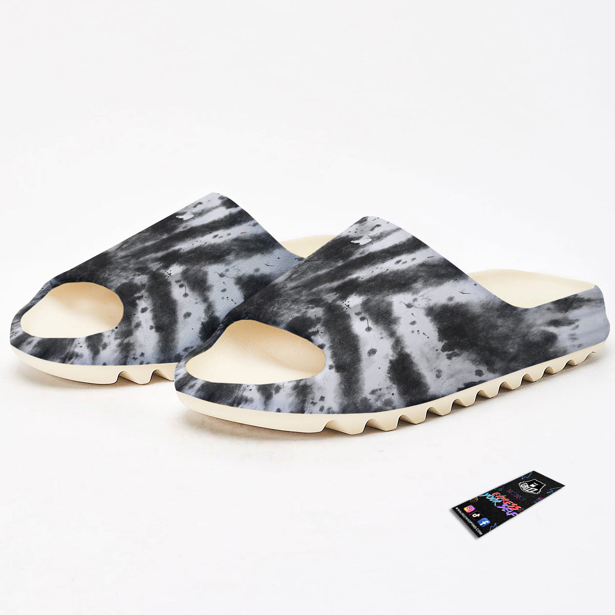 Tie Dye Black White Print Pattern Sandals-grizzshop