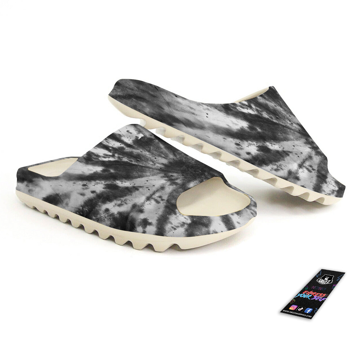 Tie Dye Black White Print Pattern Sandals-grizzshop