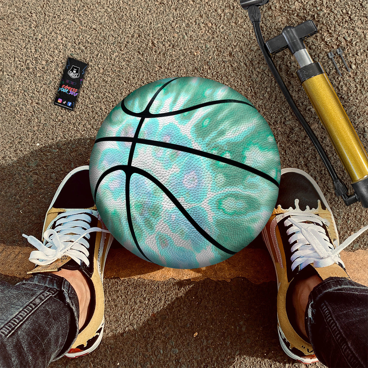Tie Dye Blue Green And White Print Basketball