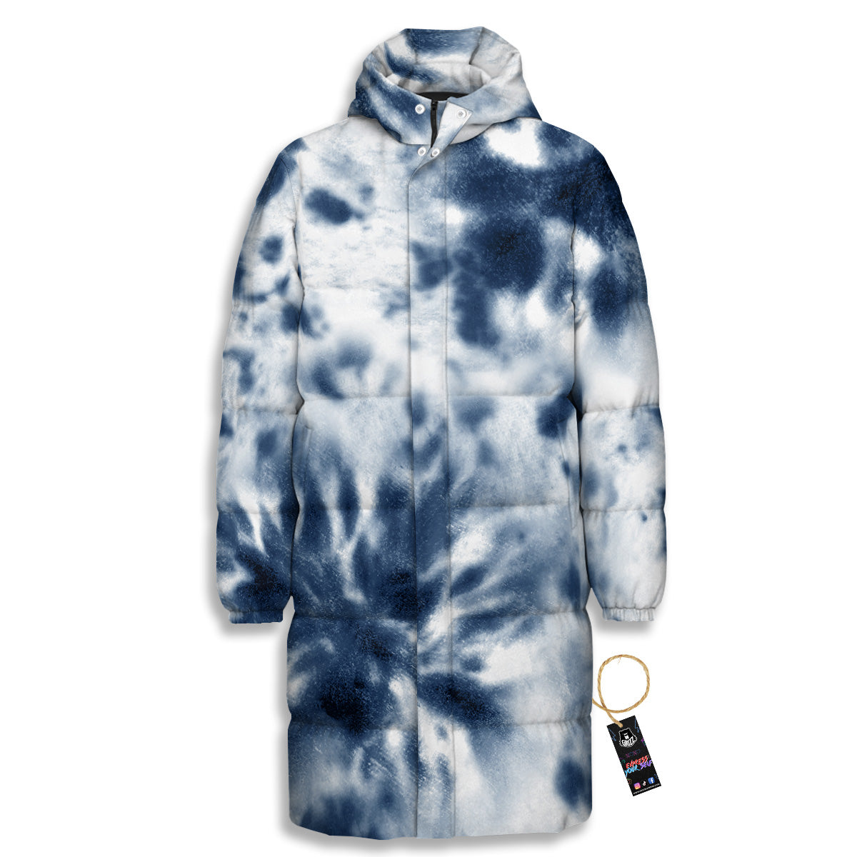 Tie Dye Blue Shibori Print Long Down Jacket