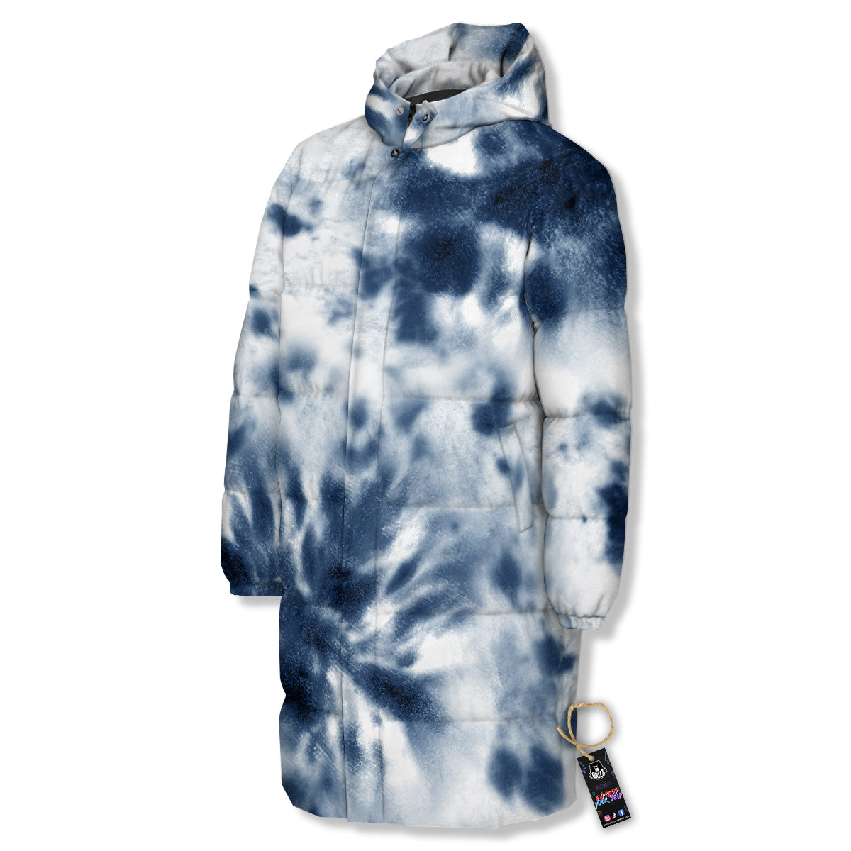 Tie Dye Blue Shibori Print Long Down Jacket