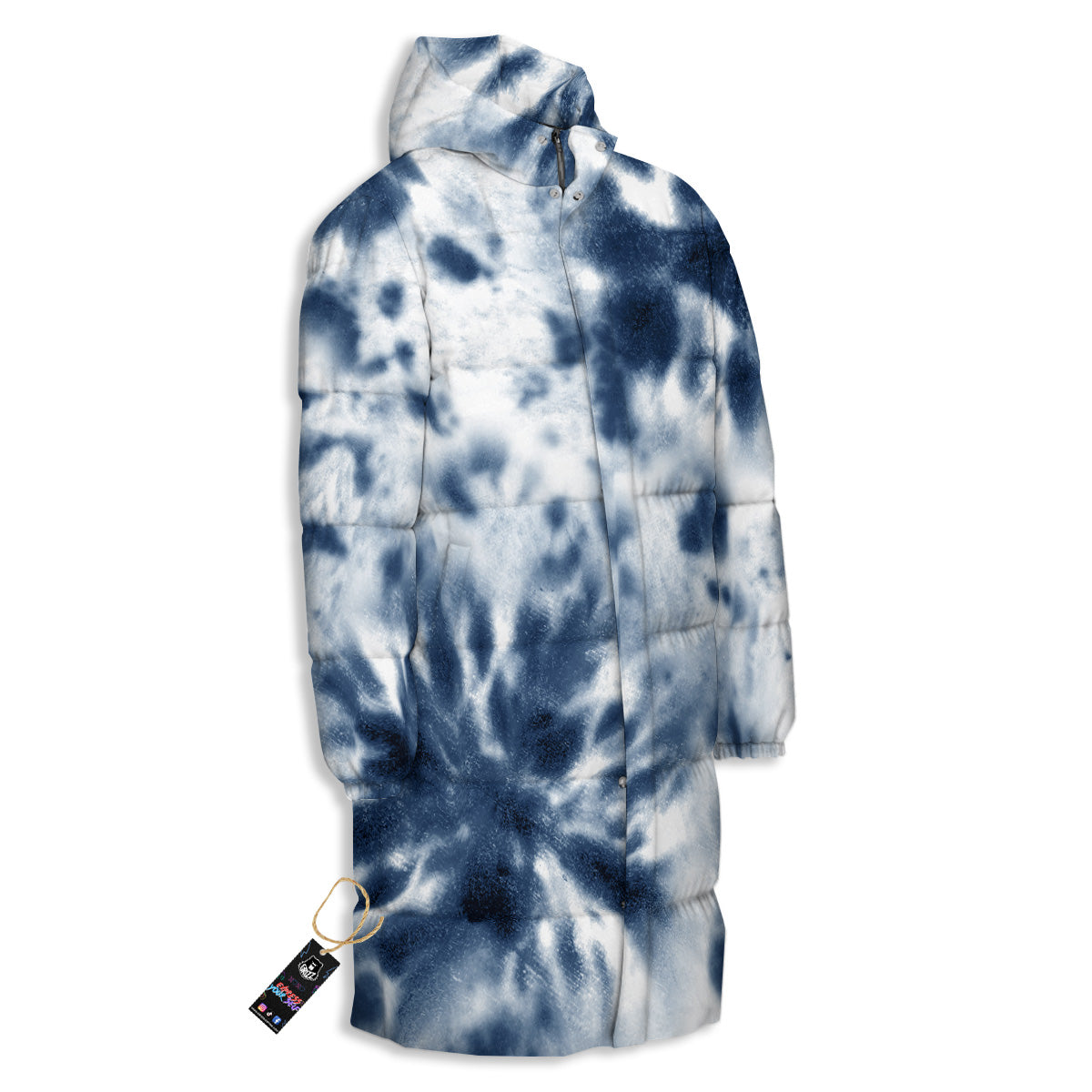 Tie Dye Blue Shibori Print Long Down Jacket