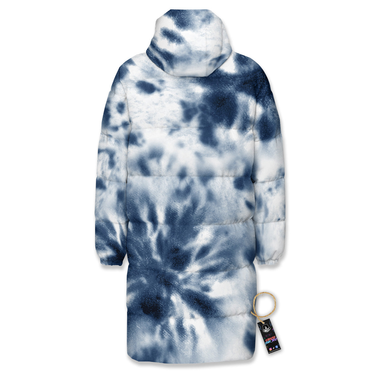 Tie Dye Blue Shibori Print Long Down Jacket