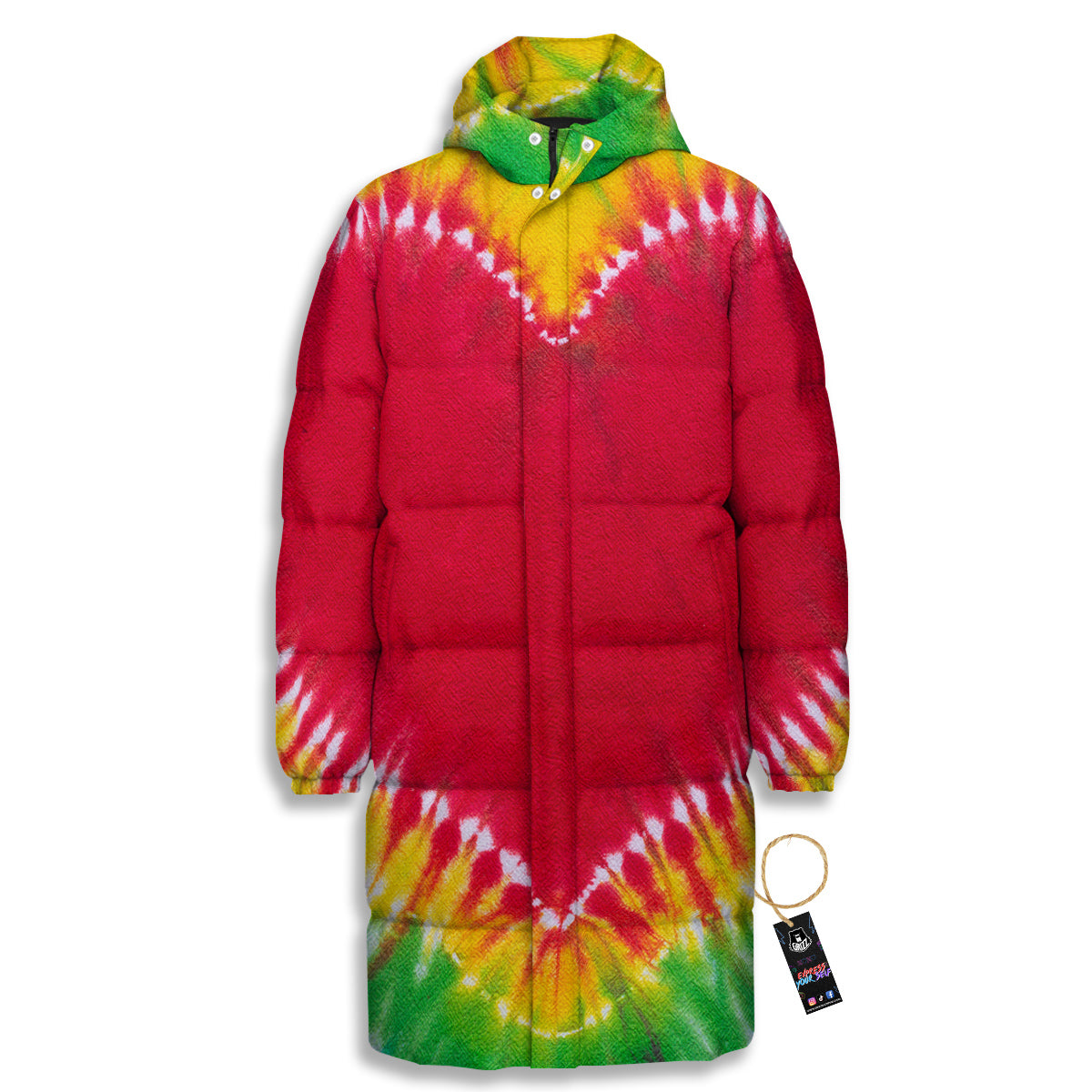 Tie Dye Colorful Heart Print Long Down Jacket