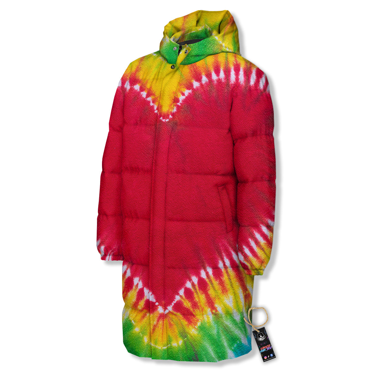 Tie Dye Colorful Heart Print Long Down Jacket