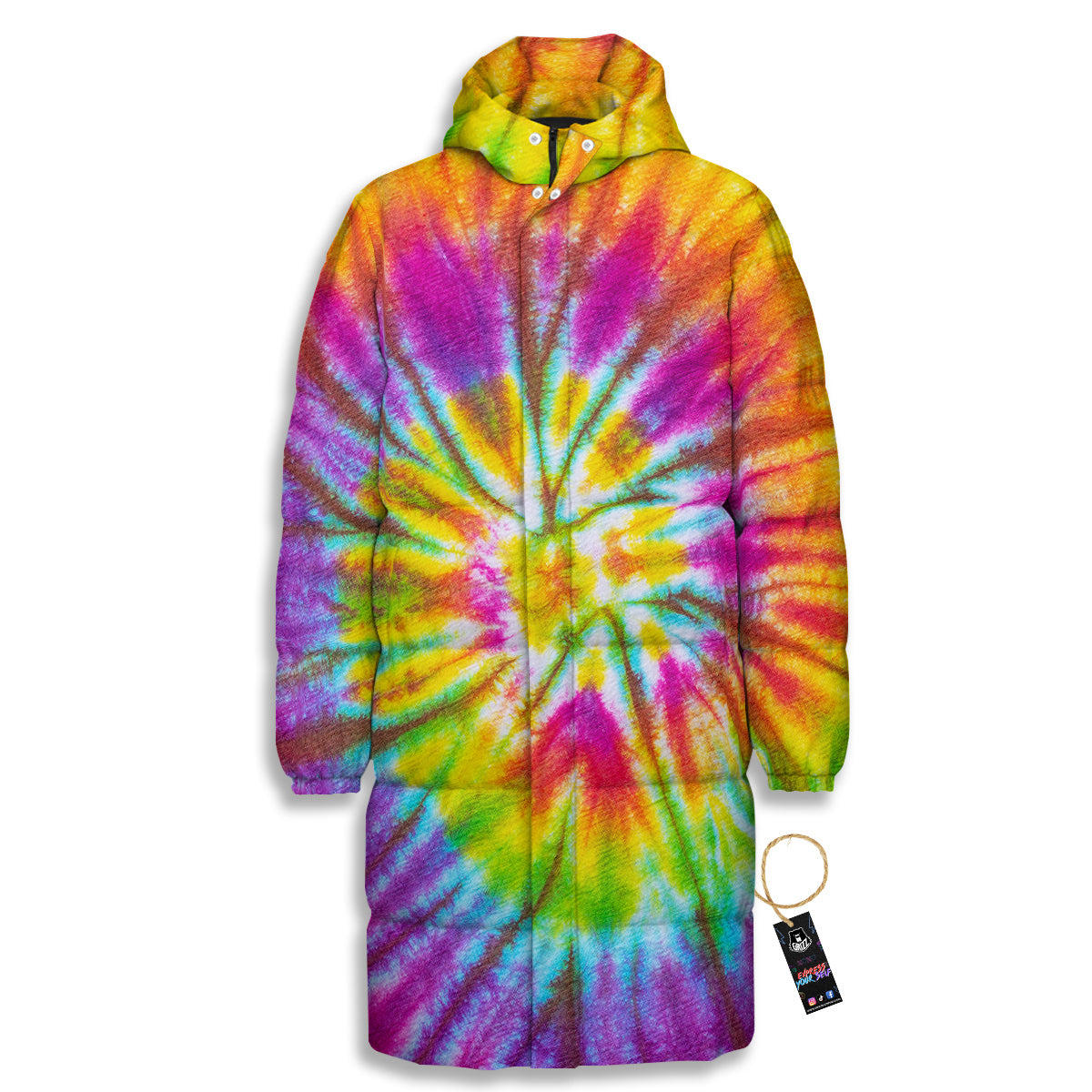 Tie Dye Colorful Hippie Print Long Down Jacket